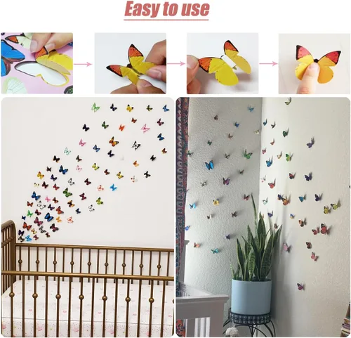 Miniatura 6 de 43 calcomanías de pared de mariposas 3D para decoración de murales, calcomanías removibles para la decoración del dormitorio en el hogar