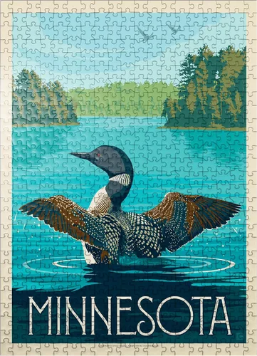 Miniatura 8 de MyPuzzle Minnesota: Loon, Póster vintage, rompecabezas prémium de 100 piezas para adultos
