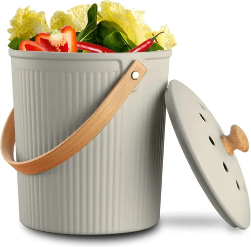 Miniatura 8 de Contenedor de Compost para Cocina, LALASTAR Cubo de Compost de Encimera con Tapa, Hecho de Fibra de Bambú Sostenible, Cubo de Compost Interior Negro