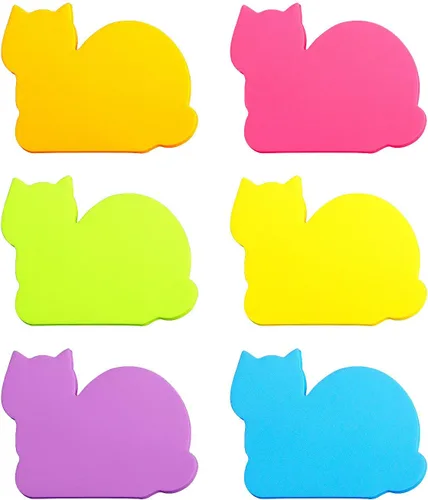 Miniatura 3 de Notas adhesivas lindas de gatos, bloc de notas autoadhesivas de 6 colores brillantes, 75 hojas por bloc