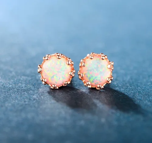 Miniatura 3 de MDFUN Aretes chapados en oro rosa para mujer, 0.236 in, corona brillante redonda, piedra natal, regalo de cumpleaños