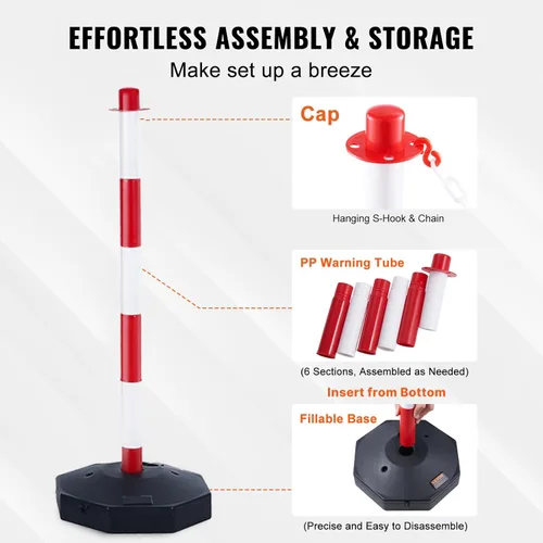 Miniatura 5 de VEVOR Conos de Poste Delineador de Tráfico Ajustables, Paquete de 4, Barrera Delineadora de Seguridad de Tráfico con Base Rellenable Cadena de 8