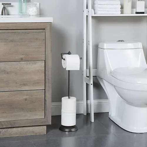 Miniatura 2 de SunnyPoint Soporte de rollo de papel higiénico de pie con función de reserva (níquel negro)