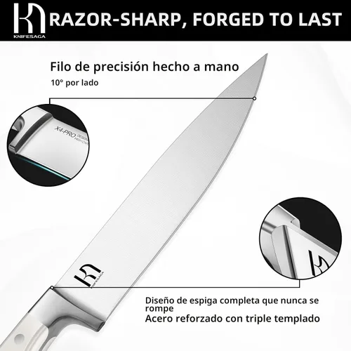 Miniatura 2 de KnifeSaga Juego de Bloque de Cuchillos de Cocina, Juego de Cuchillos Ultra Afilados de 15 Piezas Duraderas, Acero Inoxidable de Alto Carbono Blanco