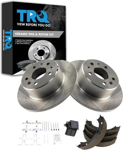 Miniatura 144 de TRQ Kit de pastillas de freno y rotor Posi trasero premium con zapatas de estacionamiento para camión GM SUV