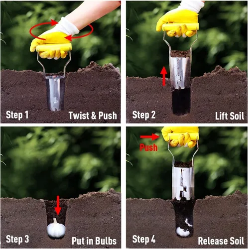 Miniatura 4 de Jardineer Herramienta de maceta de bulbos, tapón de césped de mango largo con base dentada, trasplantador automático de bulbos pequeños para Juego