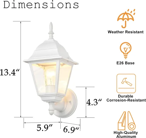 Miniatura 2 de Faroles de pared para exteriores, paquete de 2 luces blancas impermeables para porche, con vidrio transparente, aplique de aluminio resistente a