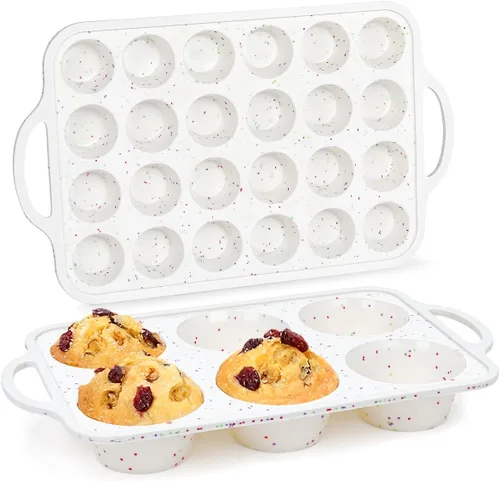 Miniatura 26 de CAKETIME Molde para mini muffins, molde para mini cupcakes con marco reforzado de metal, moldes para muffins de silicona antiadherentes con asa