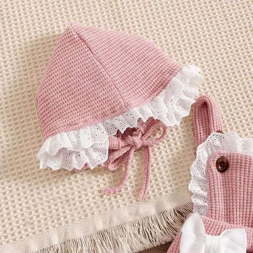 Miniatura 7 de Mameluco de una sola pieza de algodón y lino para bebé niña con volantes, sin mangas, con volantes, gorro