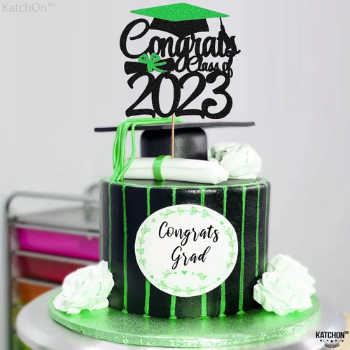 Miniatura 7 de KatchOn, Decoración para pastel de graduación con purpurina – grande, 6 pulgadas Decoración de pastel de felicitaciones clase de 2023