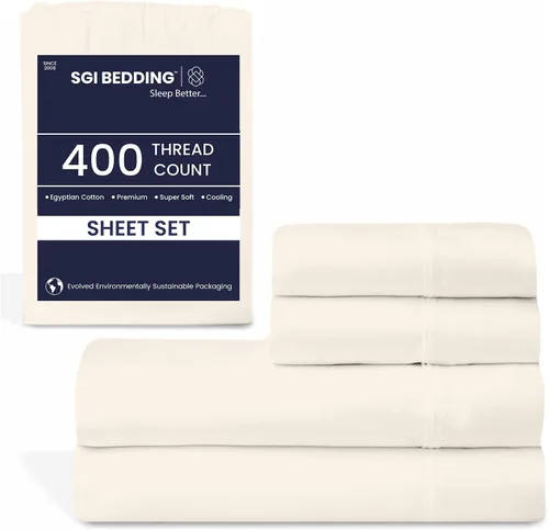Miniatura 21 de SGI - Juego de sábanas tamaño individual de 400 hilos de 100 % algodón egipcio, ultra suave, transpirable, bolsillo profundo, 15 ajustadas