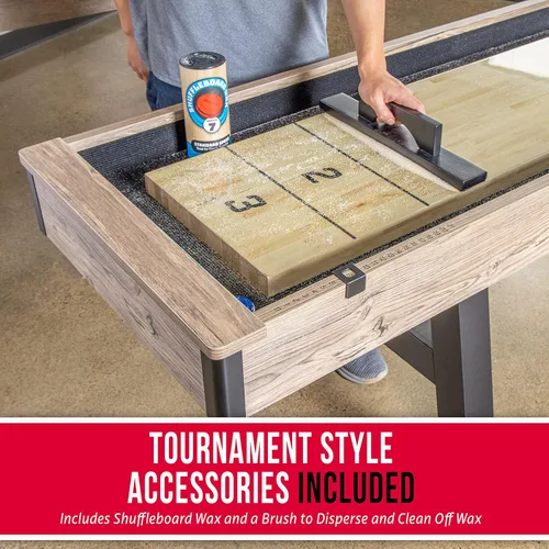 Miniatura 6 de GoSports Mesa de tejo premium de 9 pies con 8 discos, cera para shuffleboard y cepillo