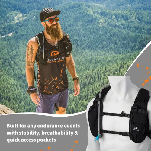 Miniatura 6 de Orange Mud Endurance Pack V3.0 Chaleco para Correr – Mochila de Hidratación de 2L para Trail Running, Senderismo y Ciclismo – Malla Ligera
