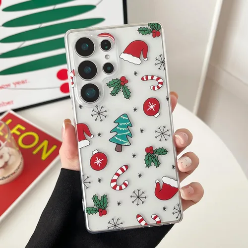 Miniatura 9 de RALEAVO Funda de Navidad transparente para Samsung Galaxy S22 Plus, bonita funda de vacaciones de invierno para mujeres, niñas y niños con sombreros