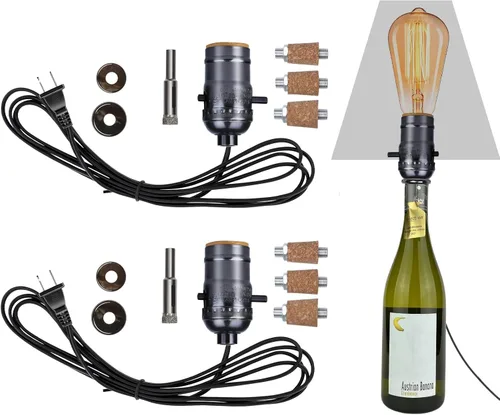 Miniatura 8 de Kit de lámpara de botella Aokpsrt con broca de vidrio de 9mm DIY Kit de lámpara para botellas de licor con enchufe deslizante y cable