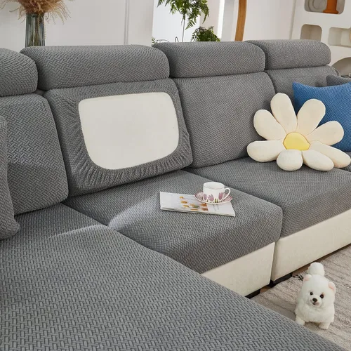 Miniatura 20 de ele ELEOPTION Fundas de cojín para respaldo de sofá, funda elástica en forma de L, funda seccional para sofá, protector de muebles, forro para sala