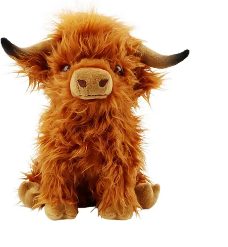 Miniatura 7 de Vaca de las Tierras Altas de peluche, juguete de 10.5 pulgadas de vaca realista, juguete de granja de vacuno de peluche, peluche de granja