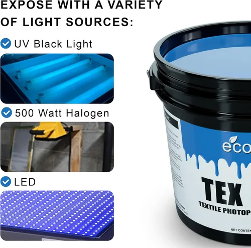 Miniatura 5 de Ecotex® - Emulsión de serigrafía tex-azul (pinta, 16 onzas), emulsión fotográfica pre-Sensibilizada para serigrafías de seda y tela, para serigrafía