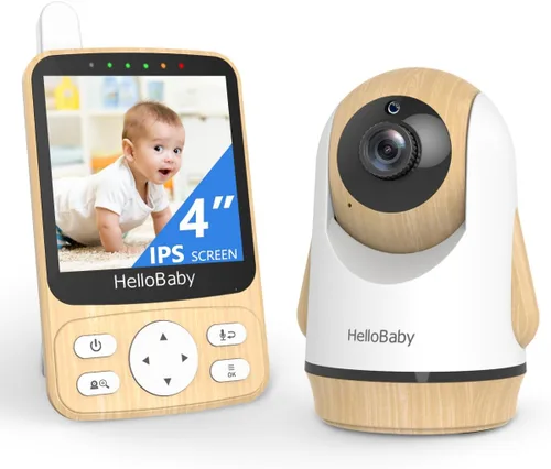 HelloBaby Monitor de bebé de video IPS de 4 pulgadas con cámara, sin WiFi, batería de 26 horas, visión nocturna, audio de 2 vías, PTZ remoto y