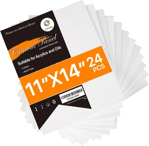Miniatura 12 de conda Lienzos para pintar de 9 x 12 pulgadas, paquete de 24 tableros de lienzo blanco en blanco, imprimados, 100% algodón, paneles de lienzo