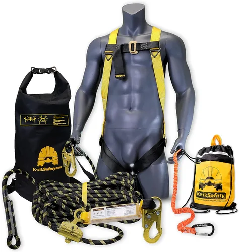 KwikSafety - Charlotte, NC - TSUNAMI COMBO [Cuerda TNzada Premium] Cuerda de Salvavidas Vertical ANSI OSHA Agarre Gancho de Presión Amortiguador de