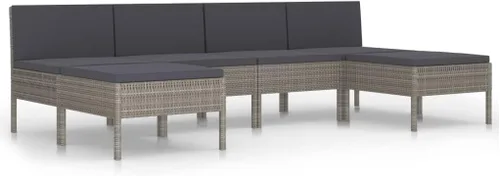 vidaXL Juego de sofá de patio de 6 piezas, sofá seccional para patio trasero al aire libre, sofá con cojines, juego de muebles de patio con mesa,