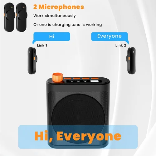 Miniatura 2 de Amplificador de voz portátil con 2 micrófonos inalámbricos para profesores y ancianos, amplificador de voz recargable de alta definición con calidad