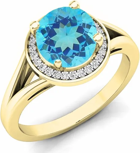 Miniatura 201 de Dazzlingrock Collection Anillo de compromiso redondo de 0.276 in con halo de diamante blanco y vástago dividido para ella en oro macizo de 14