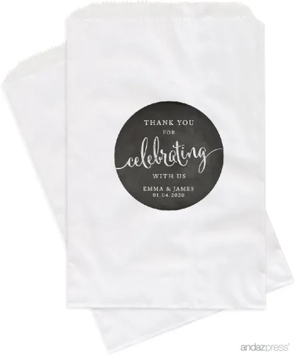 Miniatura 26 de Andaz Press Bolsas de regalo personalizadas para mesa de postre, agradecimiento por celebrar con nosotros, aguamarina, paquete de 24, personalizadas