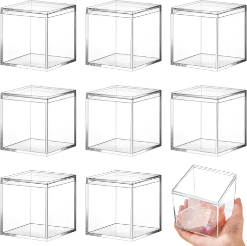 Miniatura 13 de Blulu 8 cajas de acrílico transparente con tapa, caja de almacenamiento de plástico para joyas, mini cubos para dulces y pequeñas joyas, recuerdos
