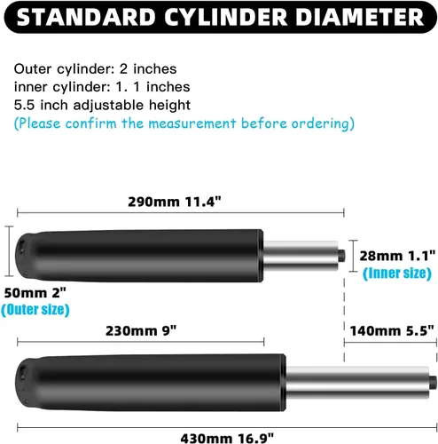 Miniatura 2 de Omyoffice Cilindro de elevación de gas ajustable para sillas de oficina, negro, capacidad de 1000LBS Dorado