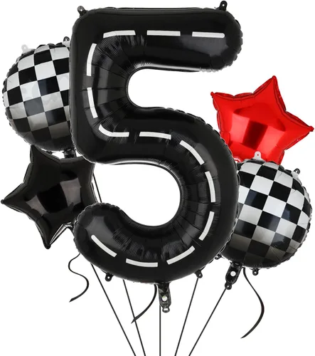 Miniatura 16 de Globos de Cumpleaños de Coche de Carreras Globo de Número de Pista de Carreras de 40 Pulgadas 0 Negro Niños 10mo Cumpleaños Decoración de Fiesta