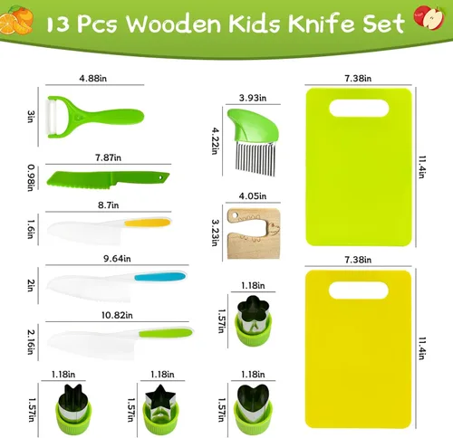 Miniatura 6 de Chanking Juego de cuchillos seguros para niños de 13 piezas para cocina real, herramientas de chef de plástico Montessori, juguetes de cocina