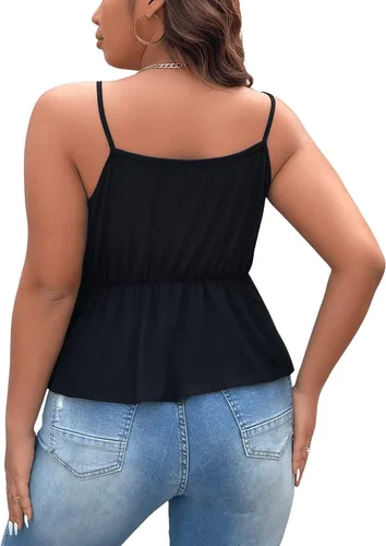 Miniatura 2 de SOLY HUX Camisola casual para mujer, talla grande, con ribete de encaje, dobladillo con volantes, tirantes delgados