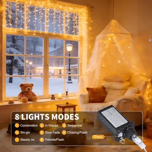 Miniatura 2 de Cadena de luces de Navidad de 100 LED, 33 pies, 8 modos, con función de memoria, enchufable, luz de cadena blanca para árbol de Navidad, corona