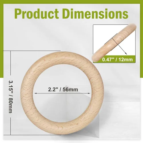 Miniatura 4 de FoDau770 5 anillos de madera de haya natural, anillos de madera maciza sin terminar, círculos de madera resistente, círculos de macramé