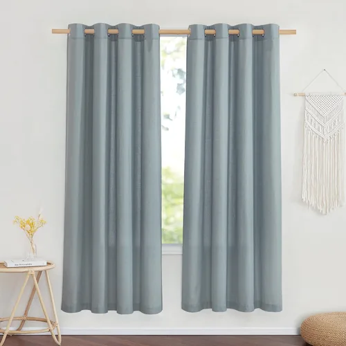 NICETOWN Cortinas de lino grueso color azul piedra para dormitorio, mezcla de lino con ojales, tratamiento de ventana, cortinas de privacidad que