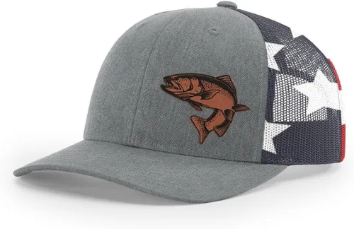 Miniatura 57 de Sombrero de pesca de trucha con parche de cuero grabado láser Richardson 112 Snapback Trucker Cap