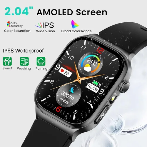 Miniatura 9 de Reloj inteligente de salud para mujeres y hombres, reloj AMOLED de 2.04 pulgadas con frecuencia cardíaca 24/7, seguimiento del sueño, oxígeno