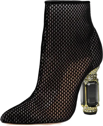 Miniatura 91 de FSJ Botas de tacón alto con punta puntiaguda para mujer, con tacón alto, con cremallera lateral brillante, estilo casual, para uso diario, zapatos