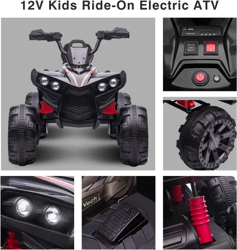Miniatura 3 de OTTARO ATV de 2 plazas, 12 V, 4 ruedas, cuatrimoto eléctrico para niños de 3 a 8 años con asiento de 17 pulgadas de longitud, luces LED, 2 Negro