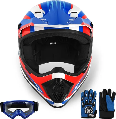 Miniatura 12 de SLMOTO Casco de motocross para niños y jóvenes, casco de motocicleta todoterreno para motocross, ATV aprobado por DOT, casco de calavera negra, Azul