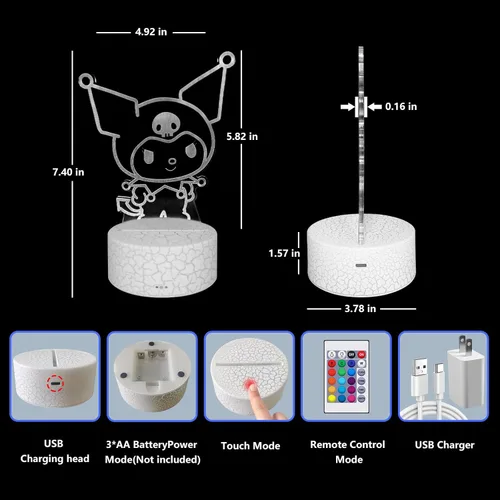 Miniatura 4 de Lámpara de mesa de noche de 16 colores con ilusión 3D, lámpara LED con control táctil y remoto, lámpara LED de anime kawaii, lámpara de escritorio