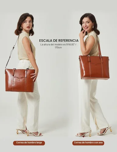 Miniatura 3 de BOSTANTEN Bolso de mano de cuero para mujer para laptop, bolsa al hombro de oficina, maletín vintage de 15.6 pulgadas, bolso de trabajo