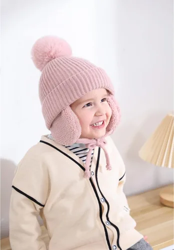 Miniatura 4 de CHOIEO Gorro de invierno para niños pequeños gorro con solapa para las orejas gorro de punto suave y cálido con forro polar con pompón