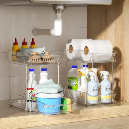 Miniatura 9 de Delamu Organizadores y almacenamiento de 2 niveles para debajo del fregadero, organizadores de gabinete de baño apilables multiusos, organización
