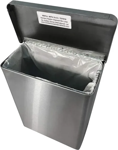 S.A.C. SOCIALLY ACCEPTABLE CONTAINMENT Receptáculo para Servilletas Sanitarias, Montaje en Superficie, Acero, Medidas: 7 ½ " w x 9 3/4" H x 4" D