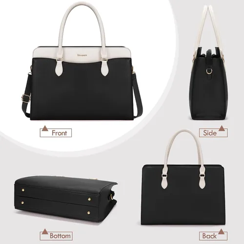 Miniatura 7 de Bolsa para laptop RAINSMORE para mujeres de 15.6 pulgadas, impermeable, de cuero PU, bolsas de mano grande para laptop, bolsa de trabajo profesional