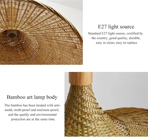 Miniatura 5 de Lámpara colgante de bambú, lámpara de nido de pájaro artístico, sombrero, luz colgante de techo con cable ajustable para sala de estar, comedor, bar