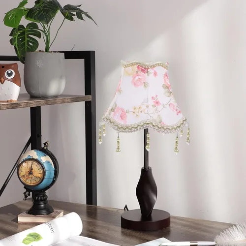 Miniatura 4 de DOITOOL Pantalla europea de tela con flecos, pantalla de mesa con cuentas, pantalla de luz decorativa para dormitorio y sala de estar, compatible